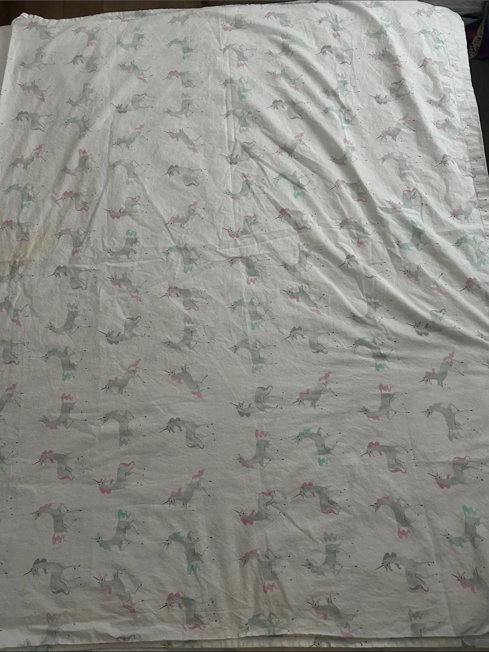 Pottery Barn Kids White Set of Sheets for Twin Bed with Pink & Teal Unicorns